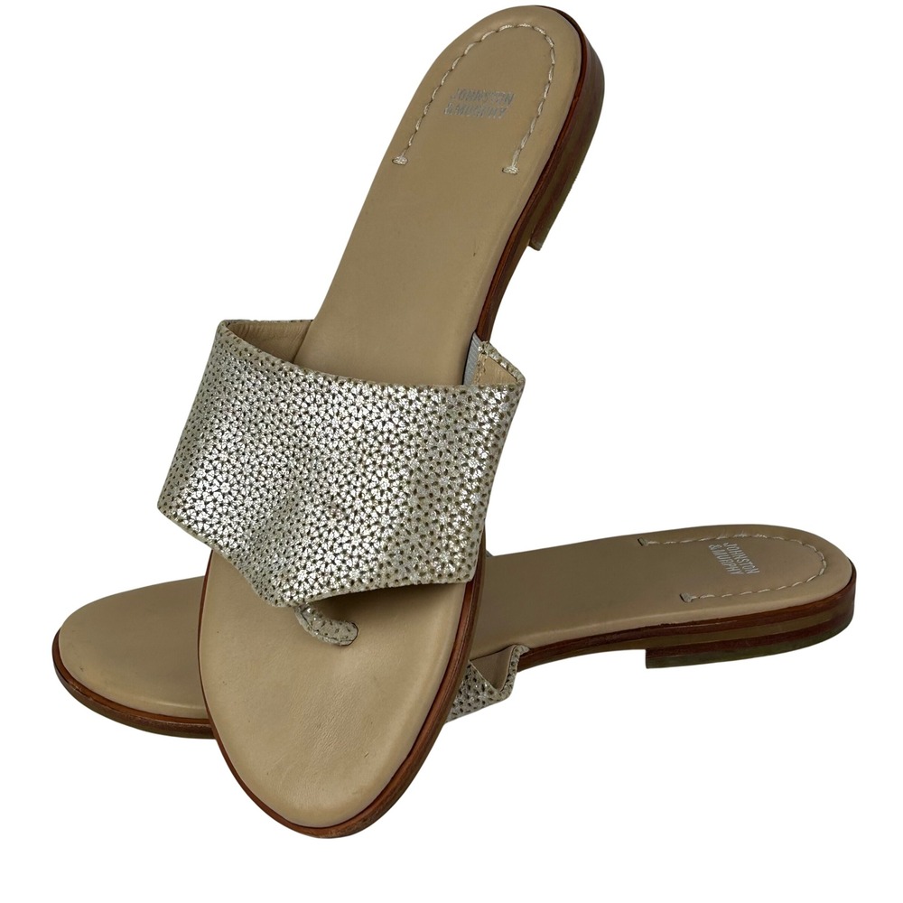 Johnston & Murphy Womens 11M Silver Gold Metallic Leather Slide Sandals 18326